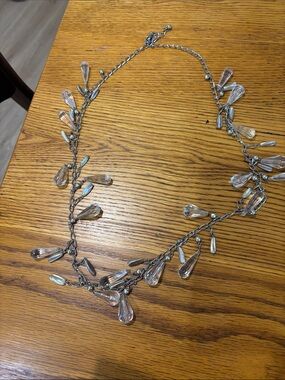 Crystal Teardrop Silver Necklace - Clear
